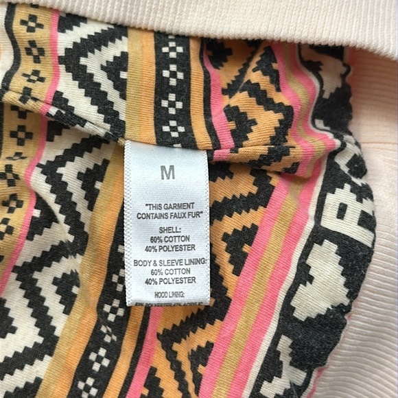 Roxy Light Peach Faux Fur Lined Hood Zip Hoodie Sweatshirt Junior Womens Medium - Picture 10 of 11